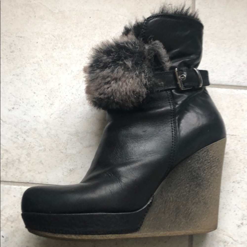 Made in London black leather wedges booties